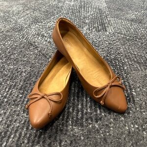 Quince Pointed Toe Bow Ballet Flats in Brown Leather